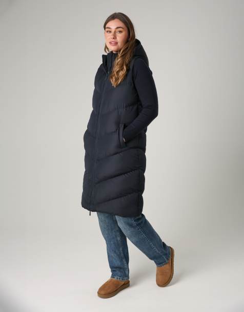 French Connection Midi quilted gilet with hood in navy - view 1