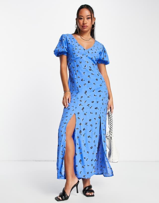 French Connection midi tea dress in blue ditsy floral