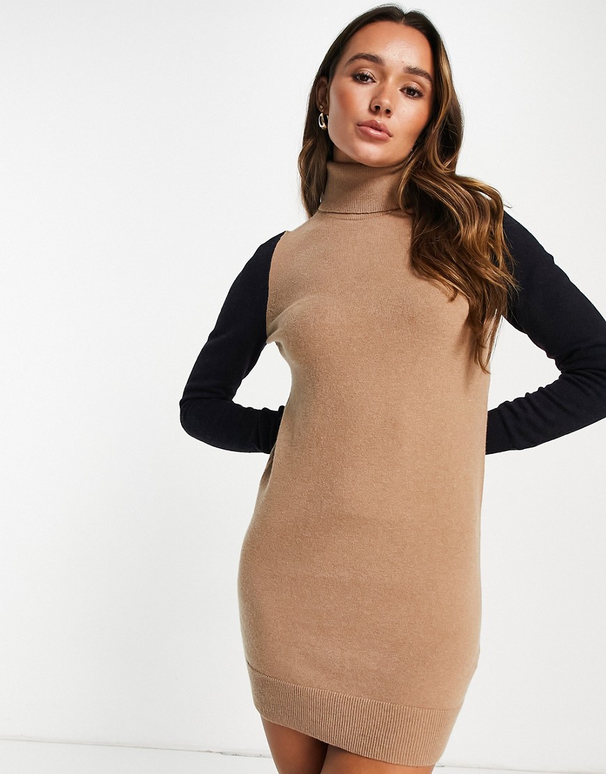 French Connection - Milla - Gebreide mini trui jurk met col in veelkleurige kleurvlakken