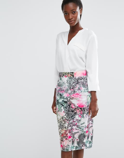 French Connection Mineral Pool Cotton Pencil Skirt ASOS