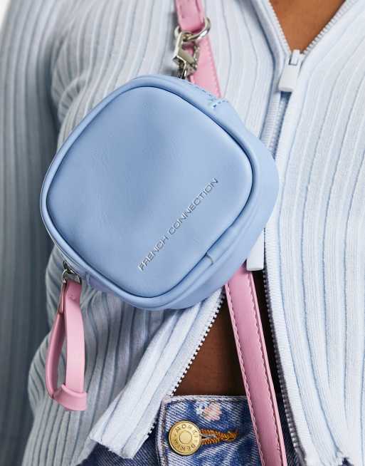 French Connection mini cross body bag in pink and blue