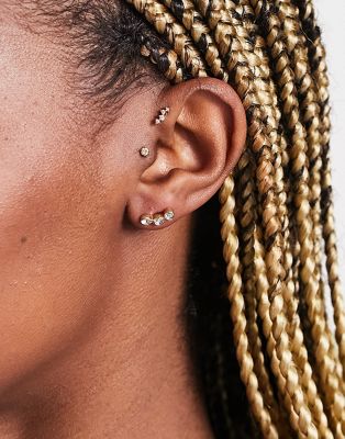 French Connection mini crystal stud earrings in gold