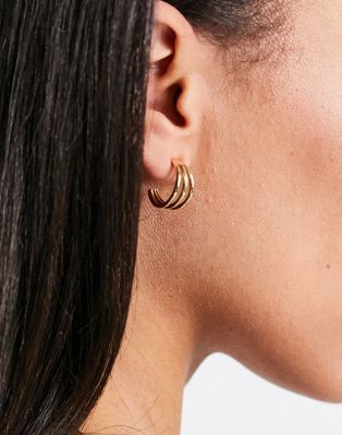 French Connection mini double hoop earrings in gold