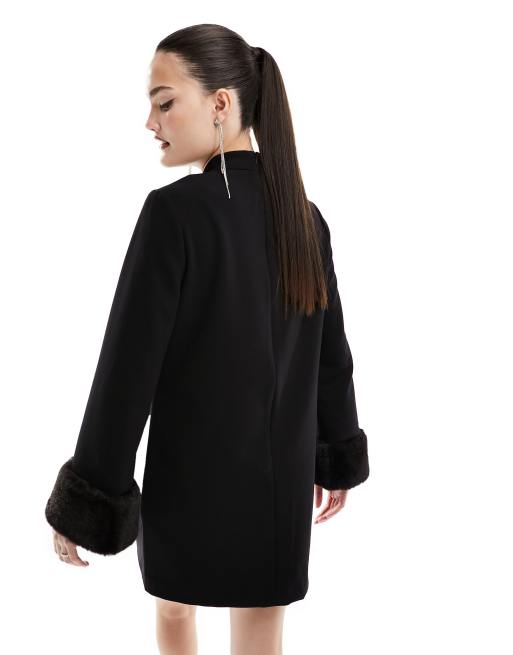 athleta black tennis dress RARE London Women's RARE London Women's Black Fur Trim Structured Dress 8 / Black