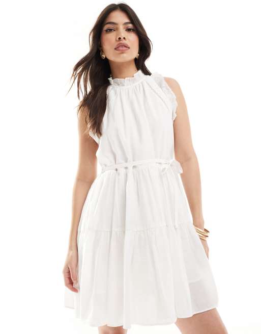 French connection white ruffle mini dress best sale