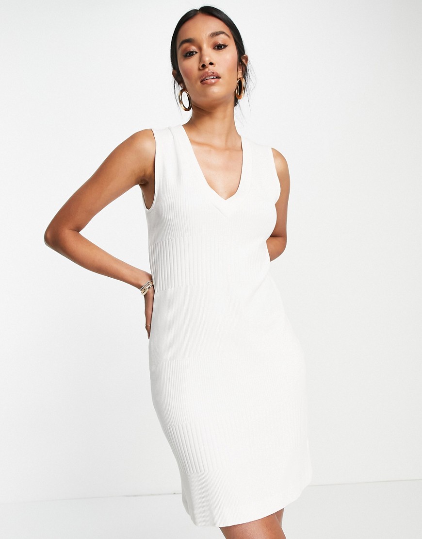 French Connection mini jersey ribbed dress in white