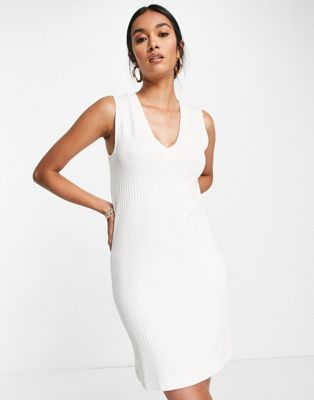 French Connection mini jersey ribbed vest dress in white