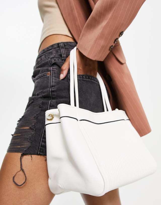 French Connection mini rib bucket bag in white