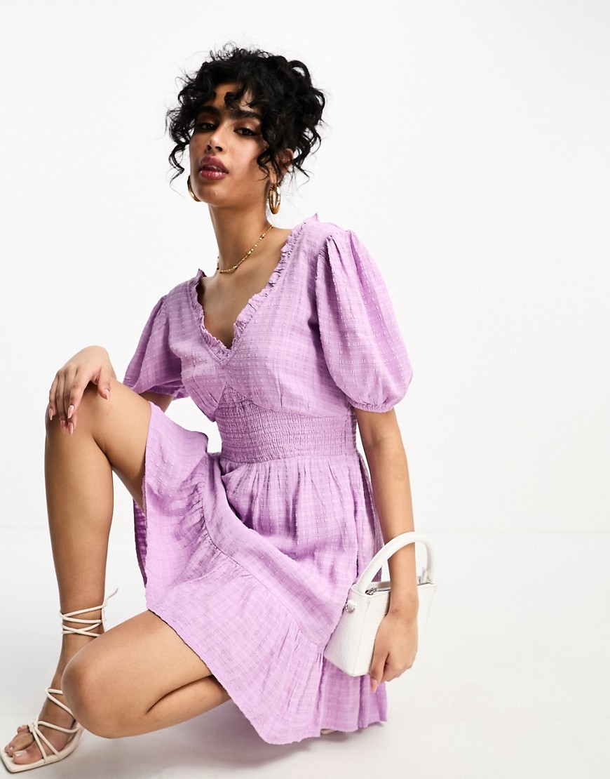 French Connection mini tea dress in lilac seersucker-Purple