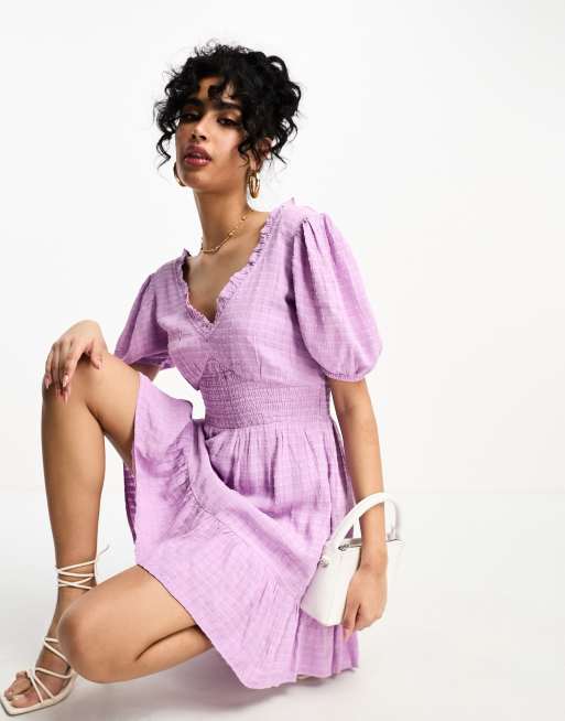 French Connection mini tea dress in lilac seersucker | ASOS