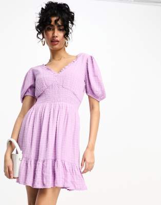 French Connection mini tea dress in lilac seersucker | ASOS