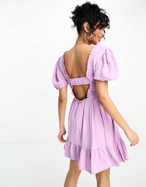 French Connection mini tea dress in lilac seersucker