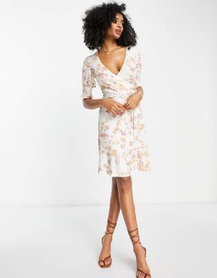 French Connection Mini Tie Dress In Summer Floral Print-white