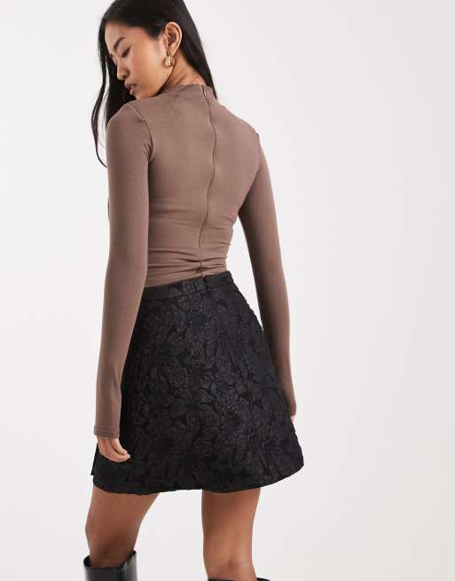 French Connection - Minigonna in jacquard nera, 4 di 5