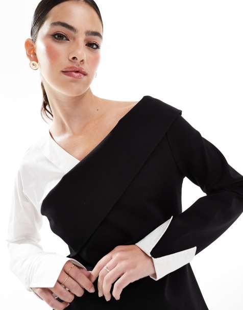 French Connection mix and match poplin top in mono - view 1