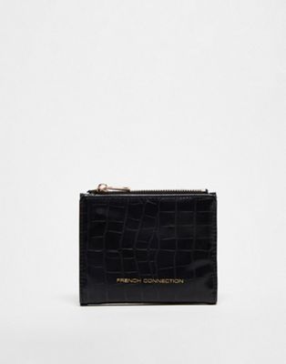 French Connection moc croc zip purse in black