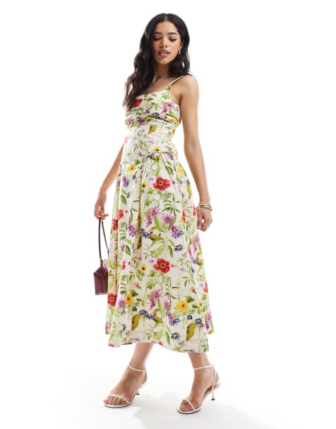 French Connection – Monica – Popeline-Midikleid in Weiß mit Blumenmuster - view 1