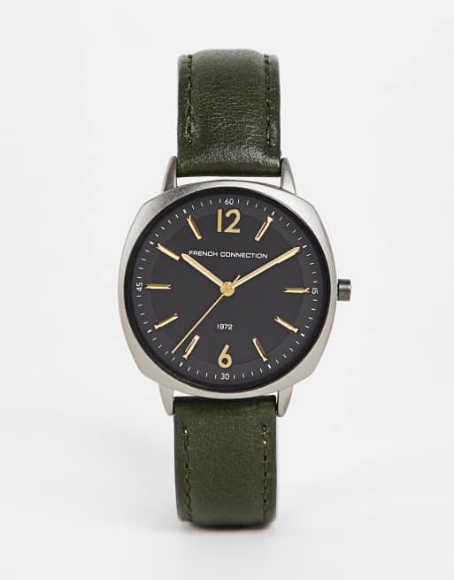 French Connection - Montre avec bracelet en cuir - Vert forêt
