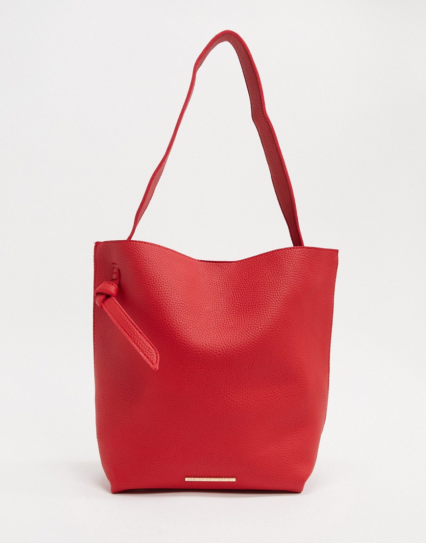 French Connection mottled leather tote bag-Red