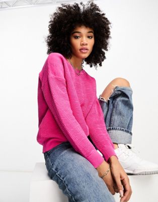 French Connection Mozart ribbed jumper in bright pink