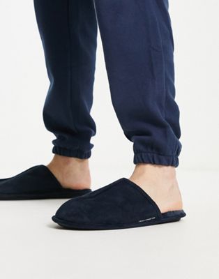 French Connection Mule Faux Fur Line Slippers In Navy