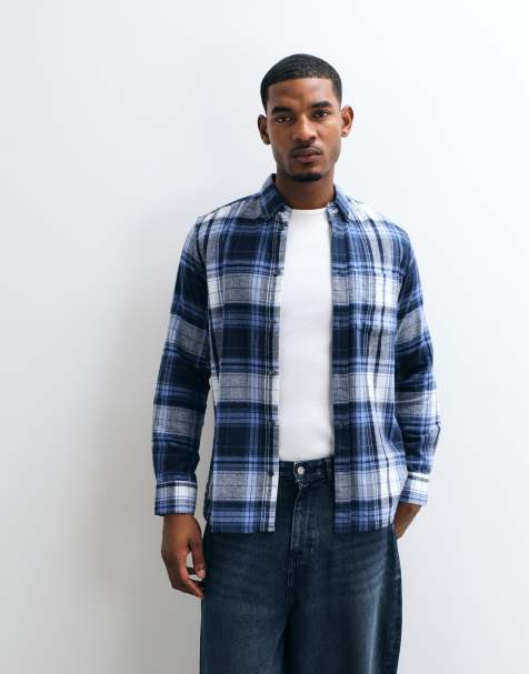 French Connection multi check long sleeve flannel shirt in blue multi - view 1