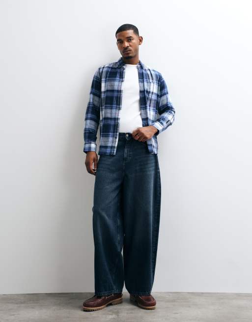 French Connection multi check long sleeve flannel shirt in blue multi, 2 of 5