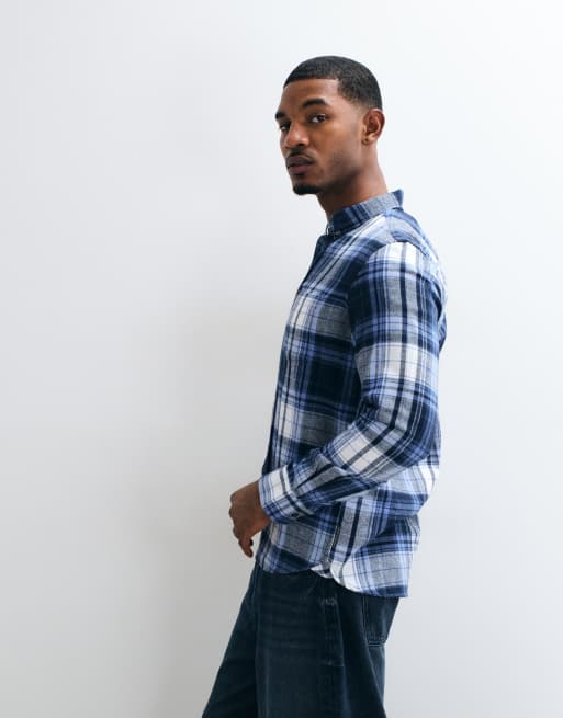 French Connection multi check long sleeve flannel shirt in blue multi, 3 of 5