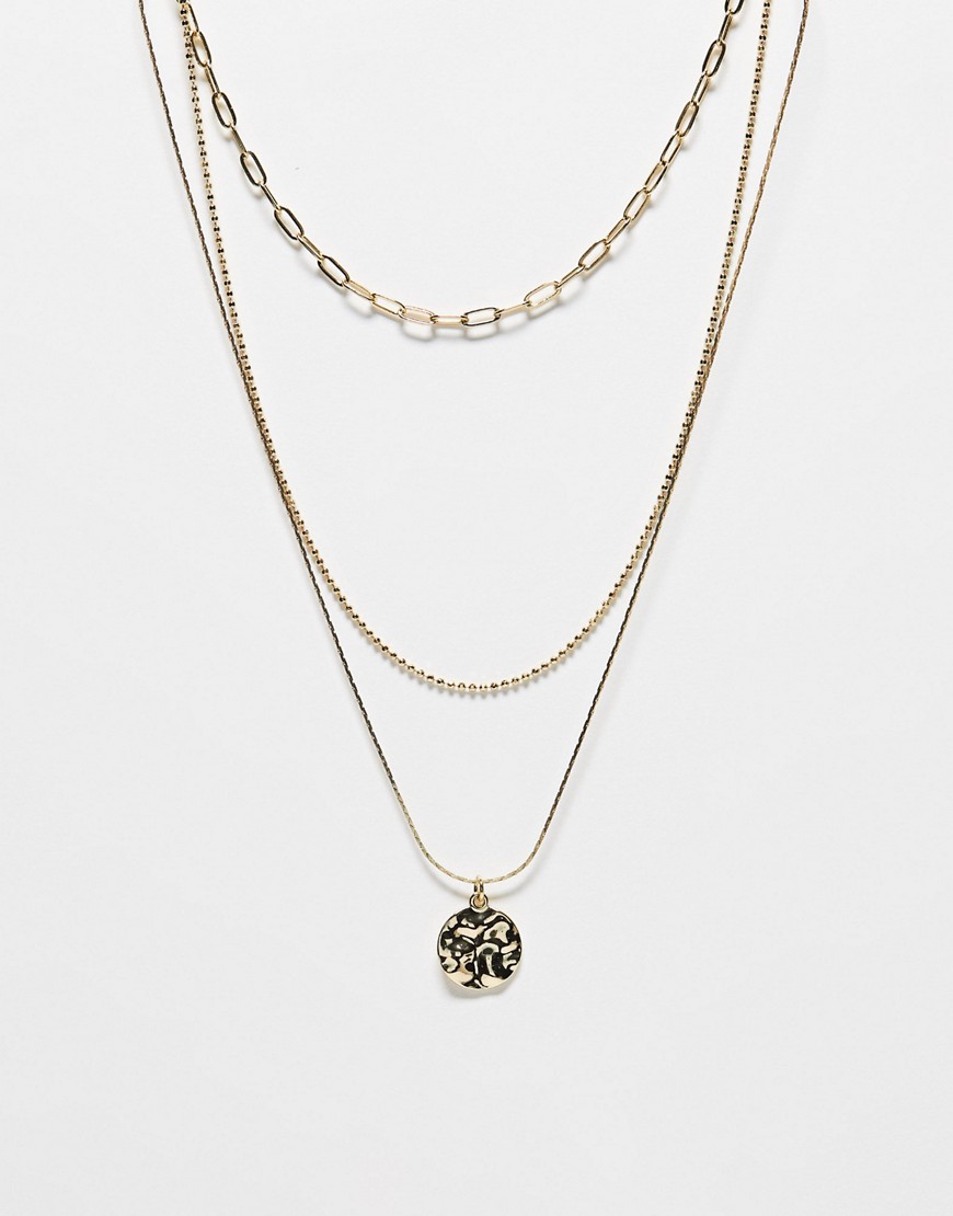 French Connection Multi-Row Necklace With Molten Pendant In Gold