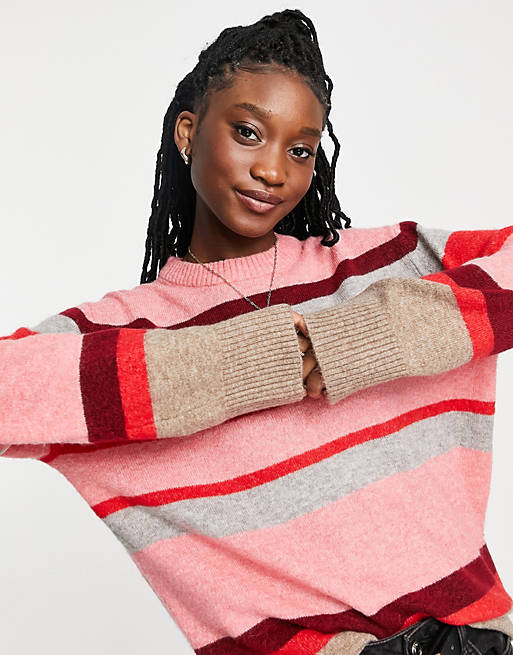 French Connection multi stripe jumper in pink