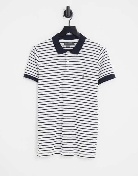 French Connection narrow stripe polo in white - view 1