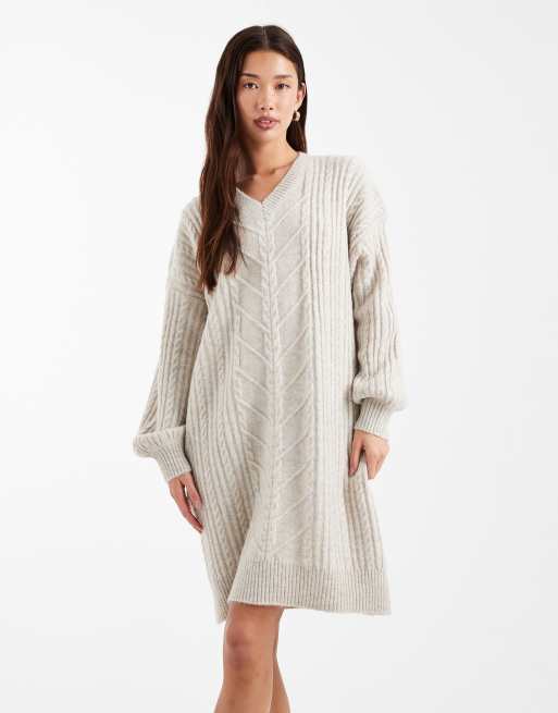 French Connection - Naturfarvet kabelstrikket løstsiddende mini-sweaterkjole, 3 af 4
