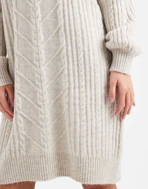 French Connection - Naturfarvet kabelstrikket løstsiddende mini-sweaterkjole, 4 af 4