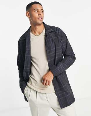 French Connection navy checked funnel neck mac  - ASOS Price Checker