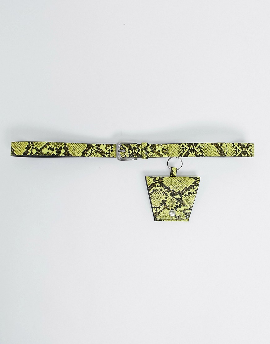 French Connection Neon Yellow Snakeprint Belt With Bag Attachment