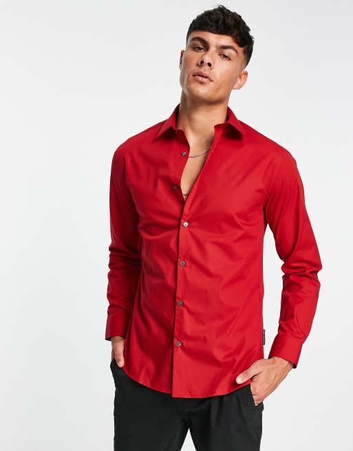 French Connection - Net overhemd met lange mouwen in rood
