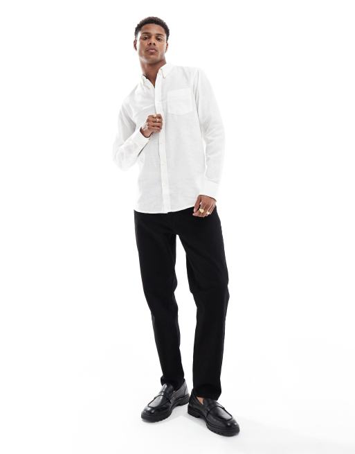 French Connection - Net overhemd met linnenlook en lange mouwen in wit, 3 van 4