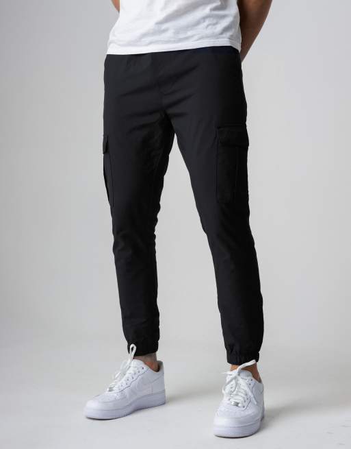 French Connection Nylon tech cuffed cargo trousers in black, 3 of 3