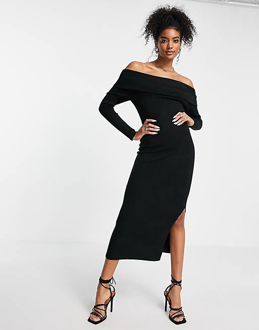 French Connection off shoulder maxi dress in black