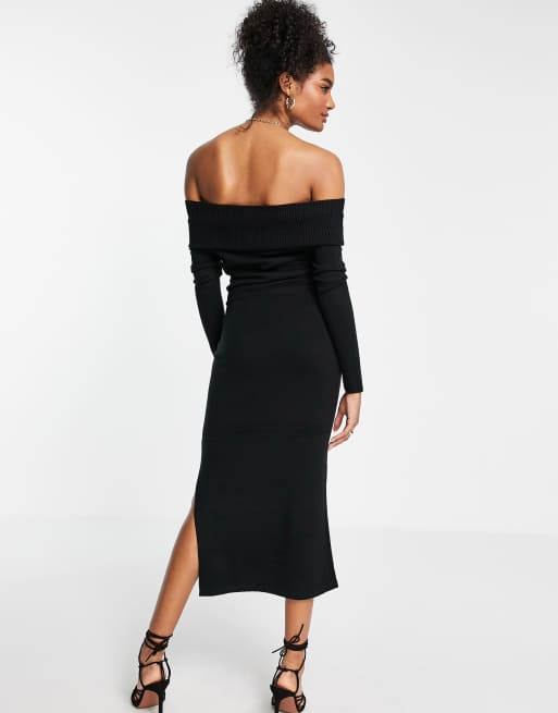 French Connection off shoulder maxi dress in black ASOS
