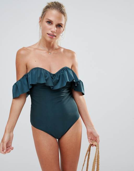 French Connection Off Shoulder Ruffle Swimsuit