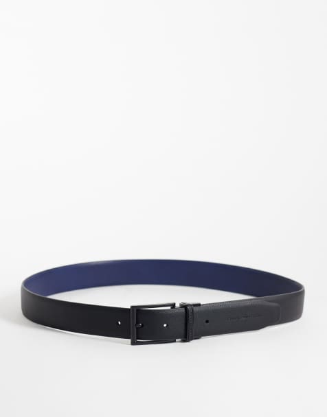 French Connection omkeerbare leren riem 2 in zwart en navy - view 1