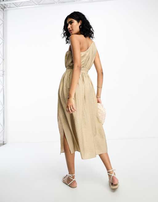 Beige one shoulder sales dress