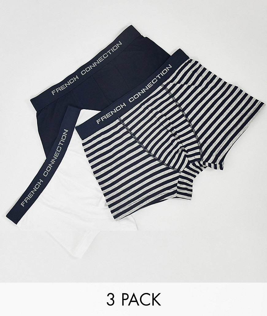 French Connection 3 Pack Boxer Briefs In Plain And Stripe-multi