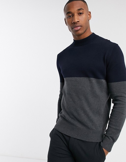 French Connection organic cotton colour block turtle neck in navy