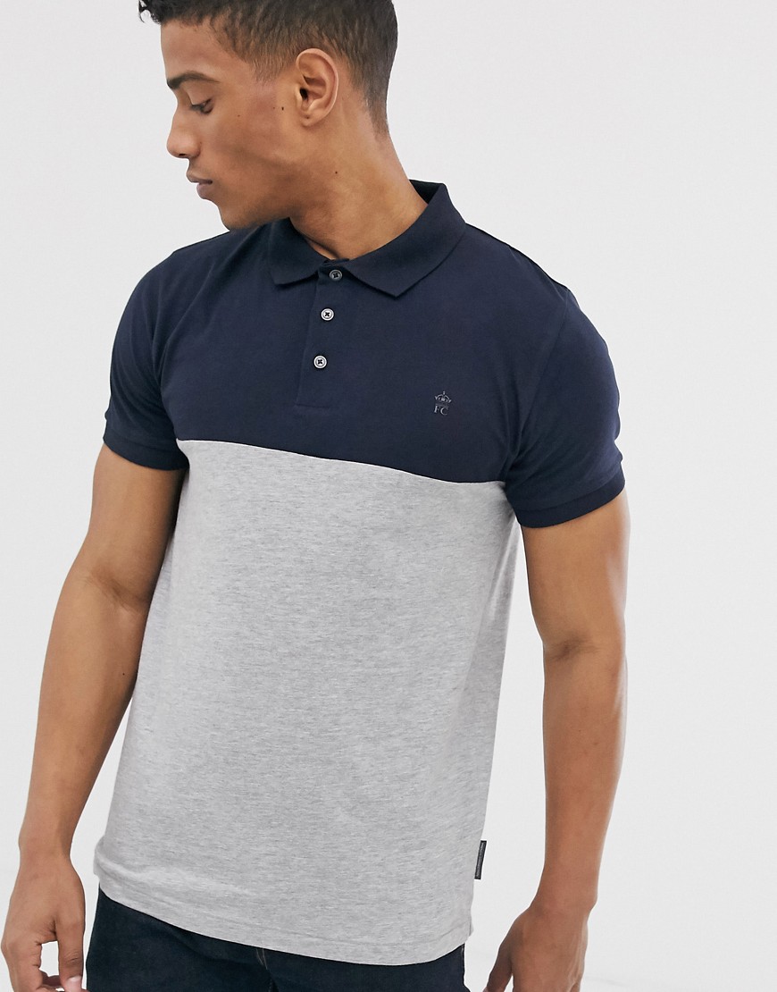 French Connection organic cotton polo in colour block grey