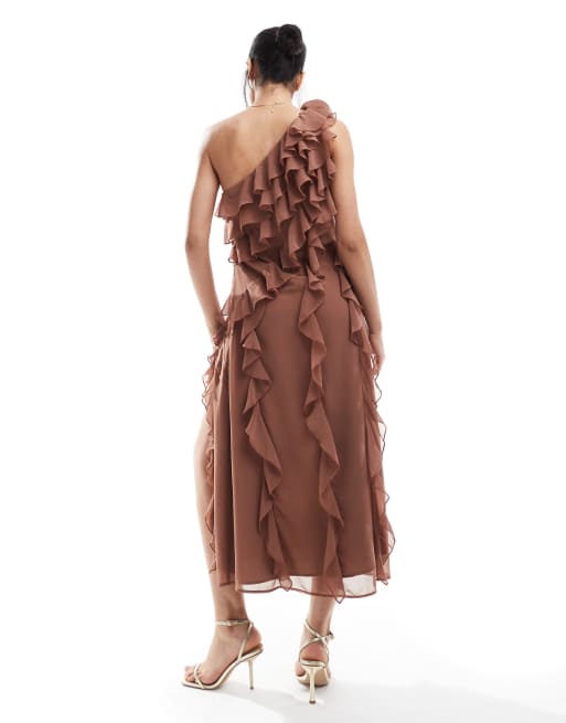 French Connection Oskar ruffle one shoulder midaxi dress in