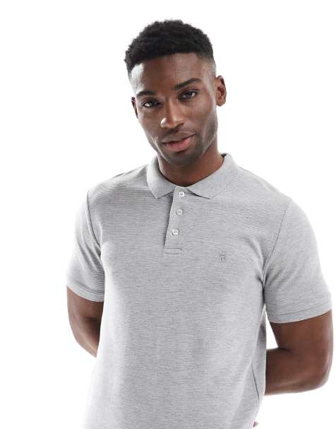 French Connection ottoman polo shirt in light grey melange