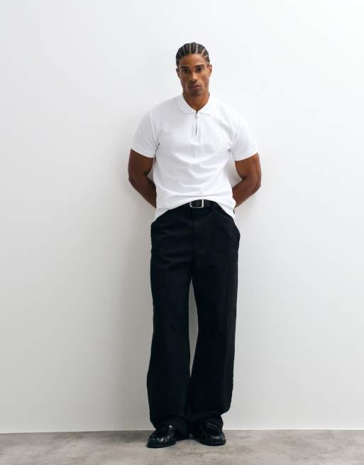 French Connection ottoman polo shirt met kwartrits in wit, 2 van 5