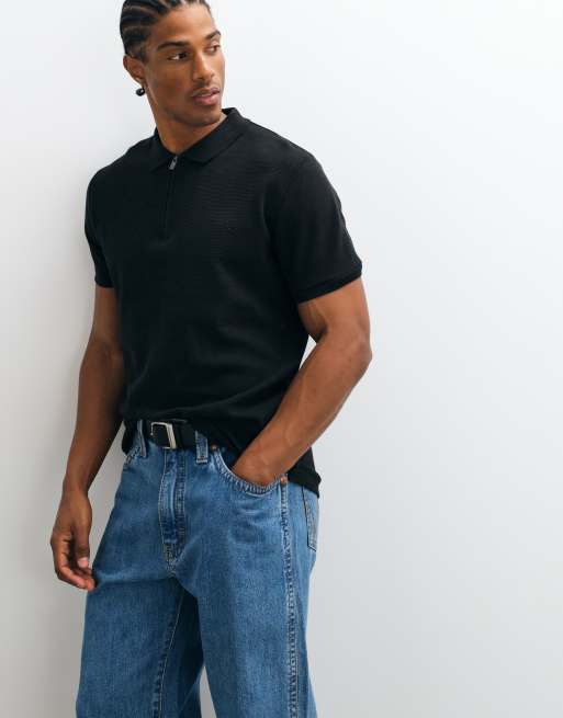 French Connection ottoman quarter zip polo shirt in black, 4 of 5